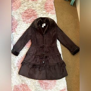 Elegant chocolate brown widgeon faux fur dress coat for girls